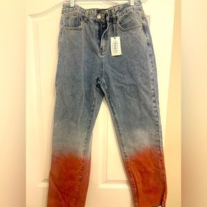 NWT Straight-Leg Dip-Dye Ombre Blue & Pink Jeans